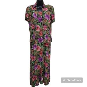 Liz Baker Petite 2 pc Floral  2 Split Maxi Dress & Button Down Cover up, Size MP